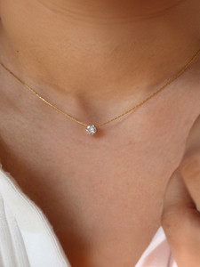 Winnifred Winnifred Anti Tarnish Stainless Steel Gold Single Diamond Necklace Crystal Gold-plated Plated Stainless Steel Necklace