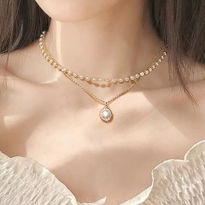 Nehdal Stunning Golden Double Layered Pearl Drop Pendant for ladies Gold-plated Plated Alloy Necklace