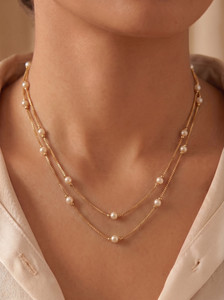 Dbell Classic Dual-Layer Pearl Necklace For Women Pearl Gold-plated Plated Brass Layered