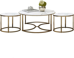 Giftoshopee Nesting Coffee Table with marble finishing top of wood, Metal Nesting Table