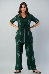 DreamBe Women Printed Dark Green Night Suit Set