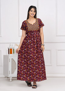 GAFAB Women Maxi Maroon Full Length Dress