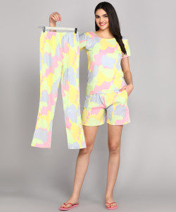 SELVIFAB Women Printed Yellow Night Suit Set