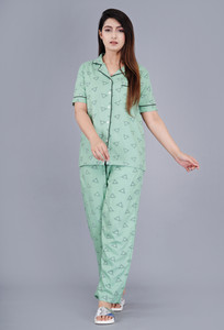TREND ME Women Printed Light Green Shirt & Pyjama set