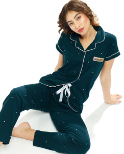 LOTIK Women Printed Dark Blue Shirt & Pyjama set
