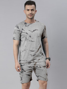 K LOUCHE Men Printed Grey Night Suit Set