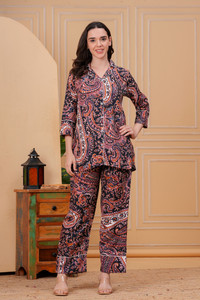 Pashet Women Printed Multicolor Shirt & Pyjama set