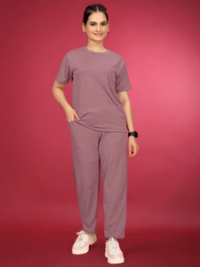 SAKARMAA Women Solid Pink Top & Pyjama Set