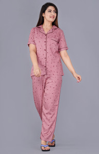 DreamBe Women Printed Maroon Top & Pyjama Set