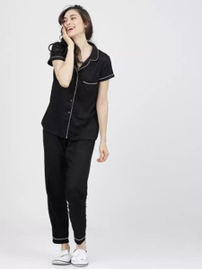 RAAKA Women Solid Black Shirt & Pyjama set