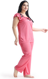 Night Heels Women Self Design Pink Top & Pyjama Set