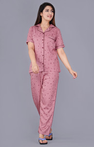 DreamBe Women Printed Maroon Top & Pyjama Set