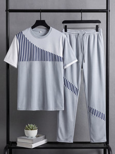 BRUSEANT Men Striped Grey Night Suit Set