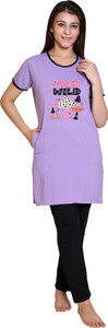 HA Classic Women Printed Purple Top & Pyjama Set