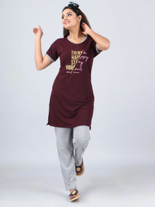 EDGELINE Women Self Design Maroon Top & Pyjama Set