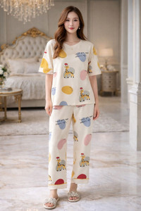 Fabrixo Women Printed Multicolor Top & Pyjama Set