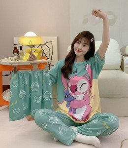 COZY NIGHTDRESS Women Printed Green Night Suit Set