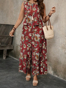 पिमु महिलाओं के लिए फ्लोरल प्रिंट नीला टॉप एंड पायजामा सेट