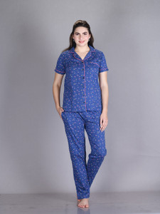 Lyra Women Printed Blue Top & Pyjama Set