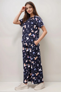 Keenuu Women Printed Dark Blue Night Suit Set