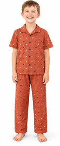 3BROS Boys Printed Brown Night Suit Set