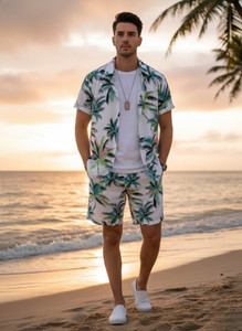 jeny fashion Men Printed, Solid, Floral Print Green Night Suit Set