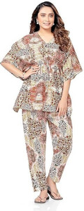 KBNBJ Women Floral Print, Printed Beige Top & Pyjama Set