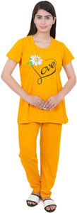 E-MAX Women Printed Yellow Top & Pyjama Set