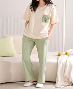 purplesky Women Printed Light Green Top & Pyjama Set