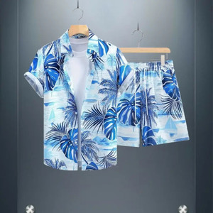 MUMIN Men Printed Blue Night Suit Set