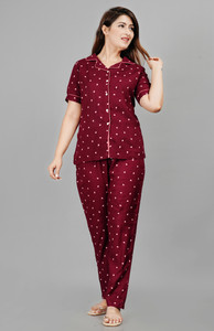 TREND ME Women Printed Maroon Shirt & Pyjama set