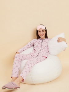 SWEET DREAMS Women Printed Pink Shirt & Pyjama set