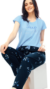 ZEYO Women Printed Blue Top & Pyjama Set
