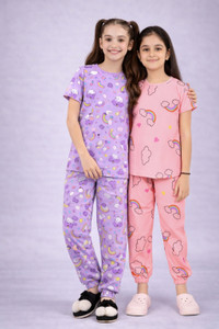 Preekashofab Kids Nightwear Girls Printed Cotton Blend