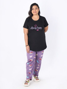 Bloem Women Printed Black Top & Pyjama Set