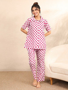 LIBAS Women Printed White Shirt & Pyjama set