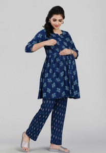 ABKT Women Printed Dark Blue Top & Pyjama Set