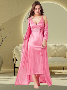 ovida Women Solid Pink Night Suit Set
