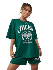 kshs Women Printed Green Top & Shorts Set