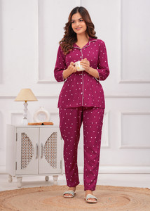 Mukaraniya Women Printed Maroon Shirt & Pyjama set