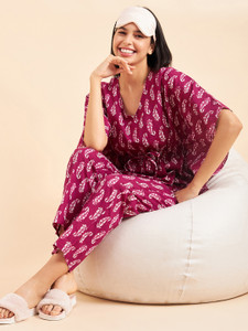 SWEET DREAMS Women Printed Red Top & Pyjama Set