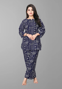 CABT Women Printed Blue Top & Pyjama Set