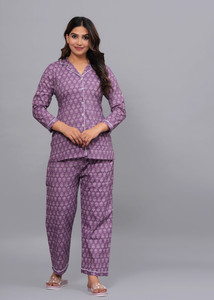 DAMMODE Women Printed Purple Shirt & Pyjama set