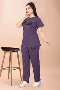 s23 Women Printed Purple Night Suit Set