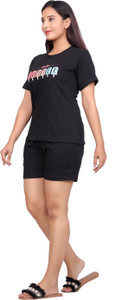 SHIVINA Women Printed Black Top & Shorts Set