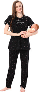 TIGYWIGY Women Printed Black Night Suit Set