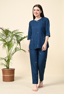 DreamBe Women Printed Blue Night Suit Set