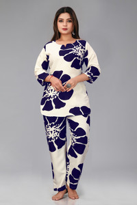 MANSURI GARMENTS Women Floral Print Beige, Blue Night Suit Set