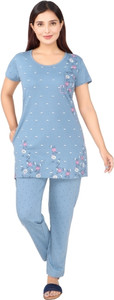 Clint Women Printed Blue Night Suit Set