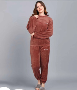 TRENDINGFSHION Women Self Design Red Night Suit Set